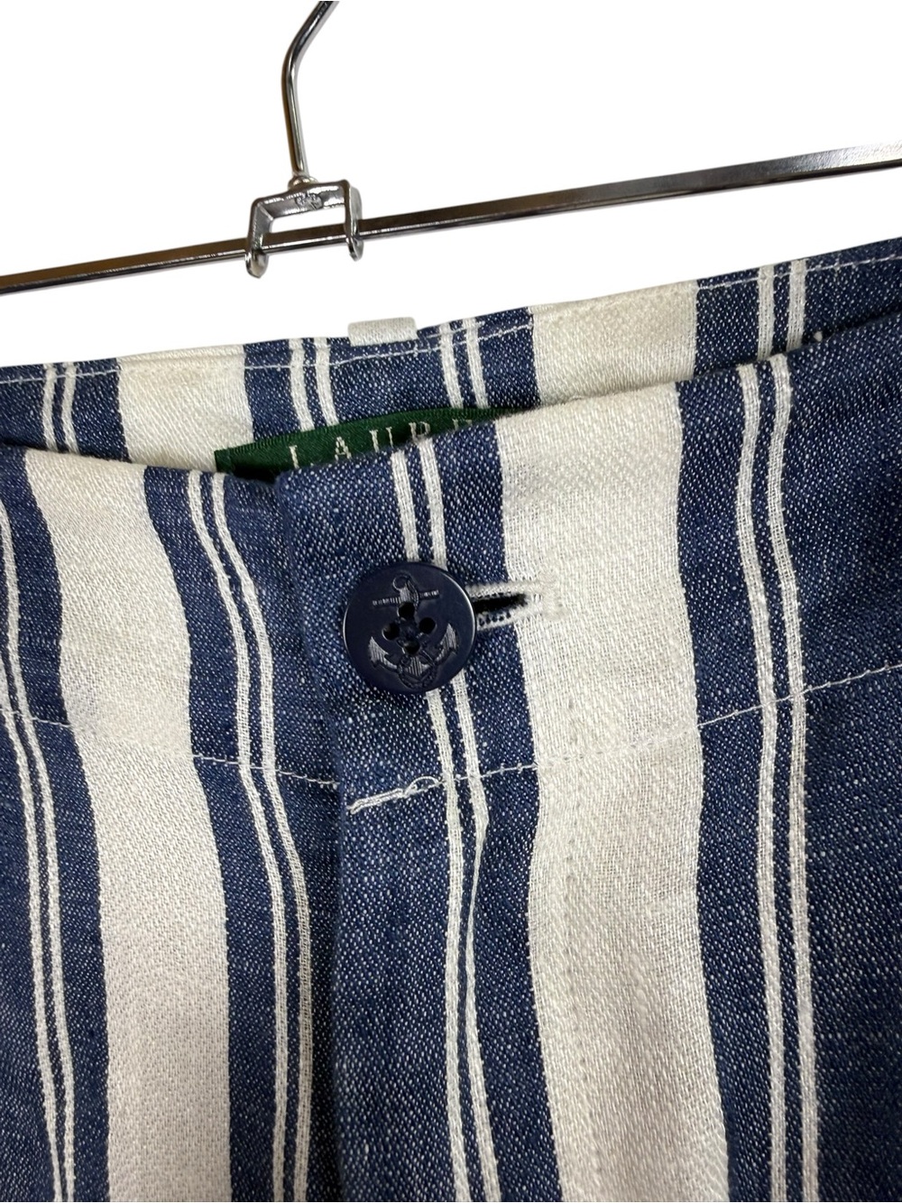 Lauren Ralph Lauren 100% Linen Blue White Stripe Wide Leg Pants Coastal Grandma - Picture 4 of 6